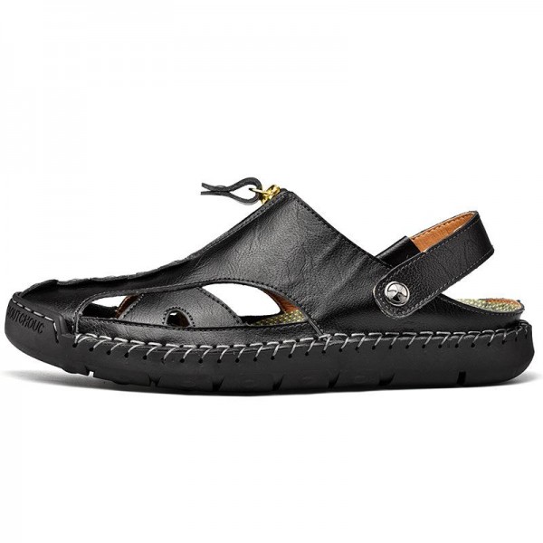 Men's Vintage First-Layer Cowhide Hollow Breathable Sandals 60168677M