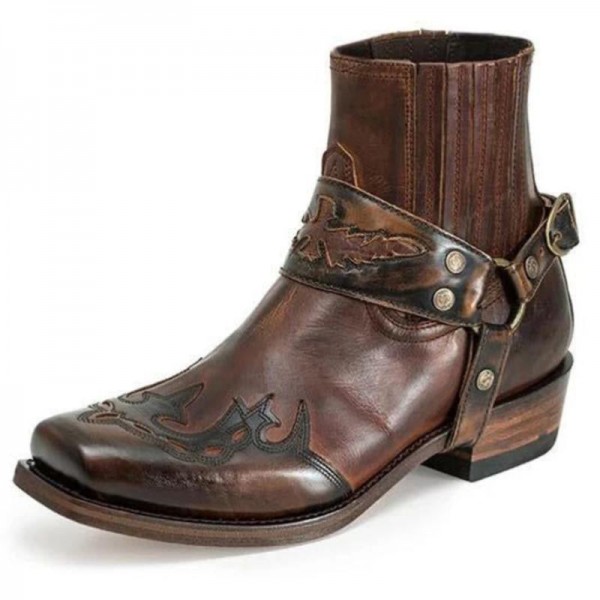 Men's Vintage Burnt Low Heel Rider Boots 93443717T...