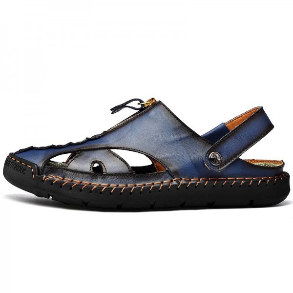 Men's Vintage First-Layer Cowhide Hollow Breathable Sandals 60168677M