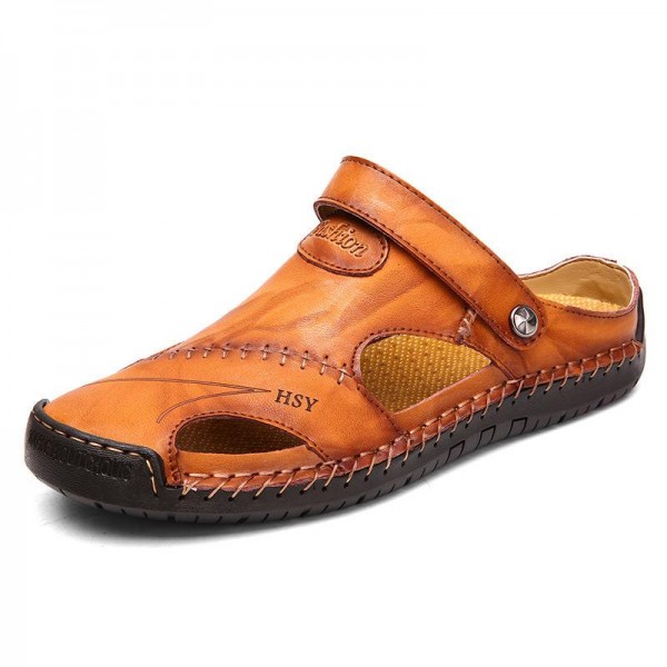 Men's Casual Outdoor Top Layer Cowhide Breathable Sandals 20672113M